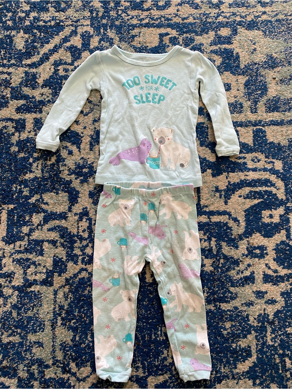child of mine Mint Green Polar Bear & Seal Pajama Set